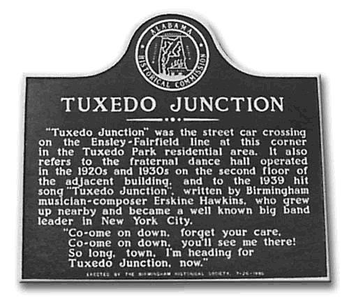Alabama plaque commemorating Tuxedo Junction